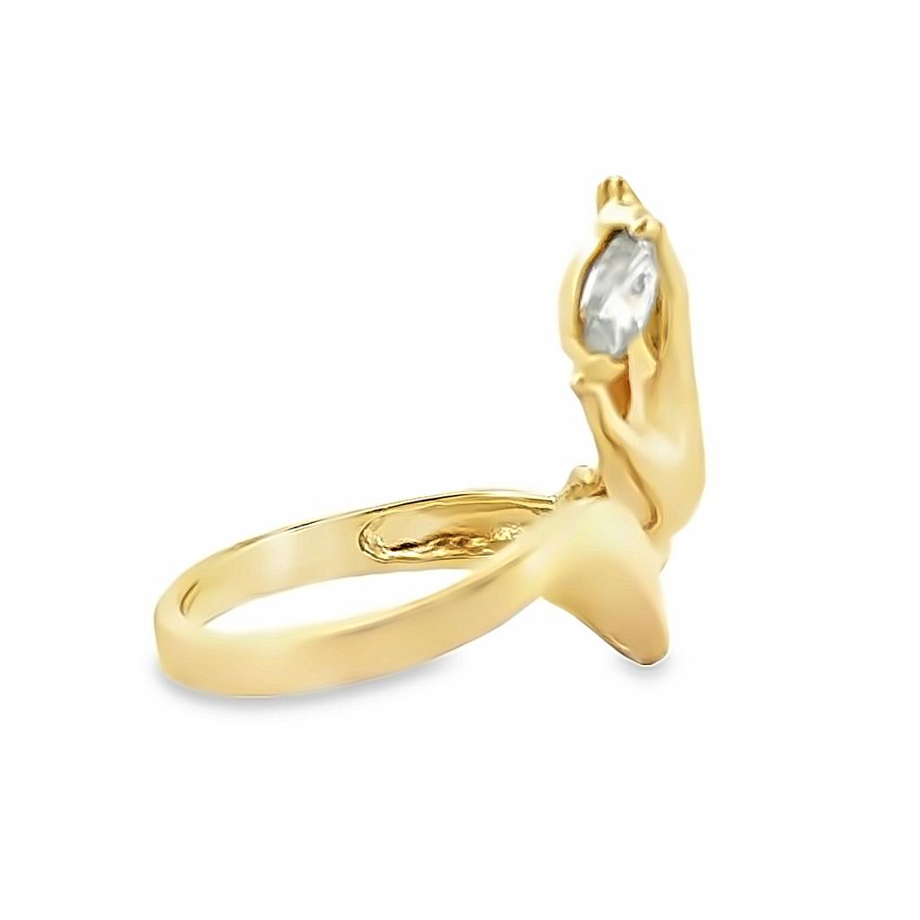 0.25 CT Marquise Diamond Glamor Hand Ring in 14K Yellow Gold