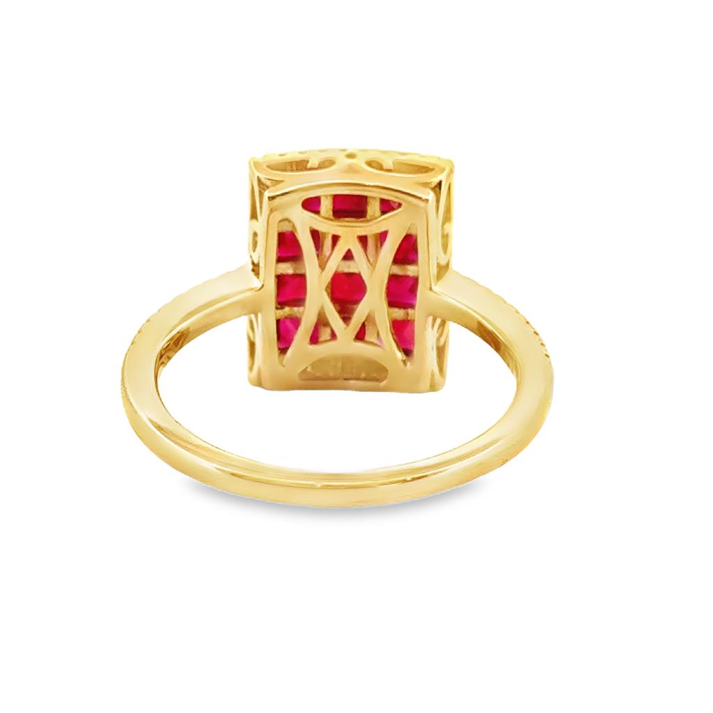 14K Yellow Gold Ring with 1.57 CTW Square Rubies and 0.23 CTW Round Diamonds