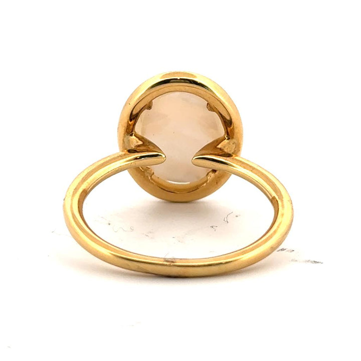 18K Yellow Gold Ring with Clear Quartz over Mother of Pearl and 0.23 CTW Diamonds