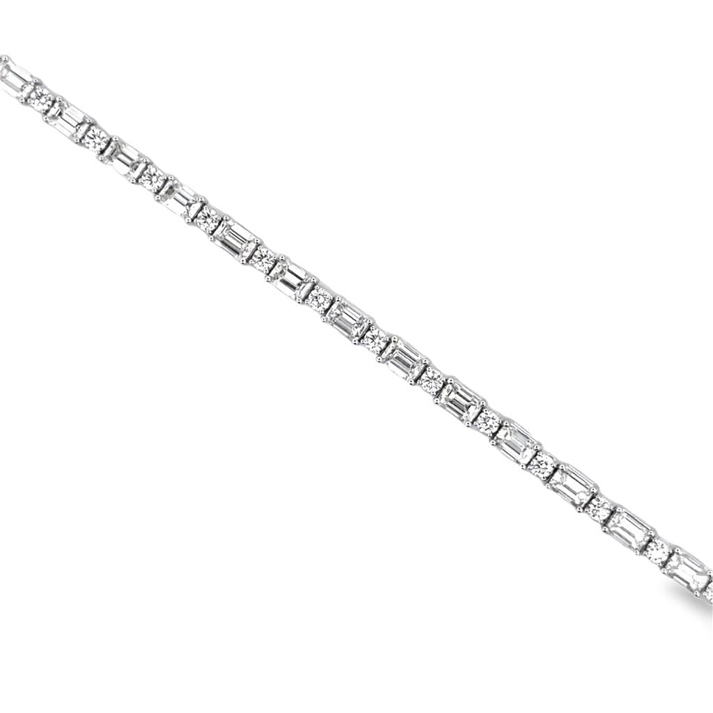 7.43 CTW Emerald Cut and Round Diamond Bracelet in 18K White Gold