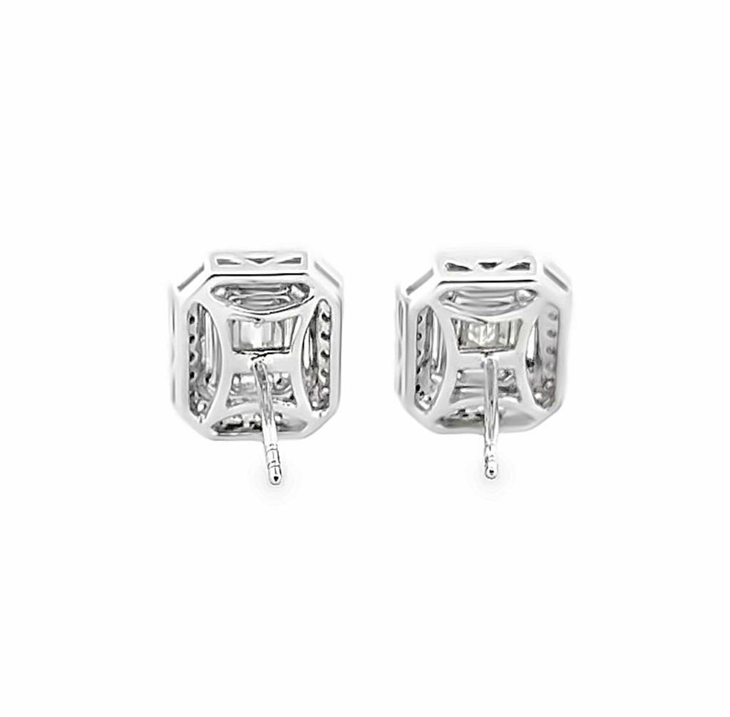 1.20 CTW Baguette and Round Diamond 18K White Gold Earrings