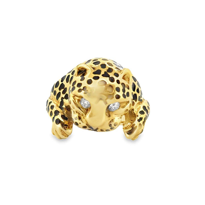 Sal Praschnik 0.10 CTW Round Diamond 18K Yellow Gold Enamel Cheetah Ring