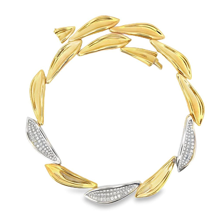 3.30 CTW Diamond Leaf Collar Necklace, 18K Two-Tone Gold