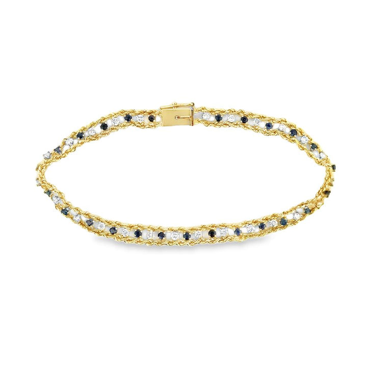 0.75 CTW Diamond & Sapphire Rope Chain Bracelet 14K Yellow Gold