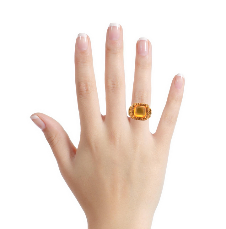 18K Yellow Gold Citrine and Diamond Statement Ring