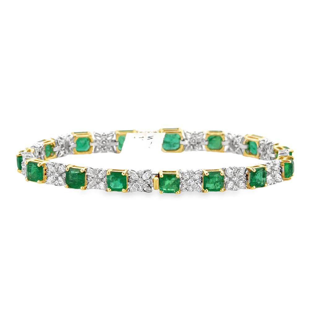 12.05CTW Emerald and Diamond Bracelet in 18K White Gold