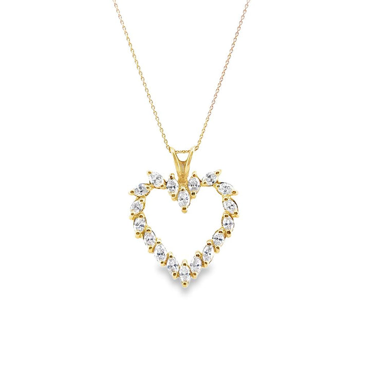 0.54 CTW Marquise Cut Diamond 14K Yellow Gold Heart Pendant Necklace