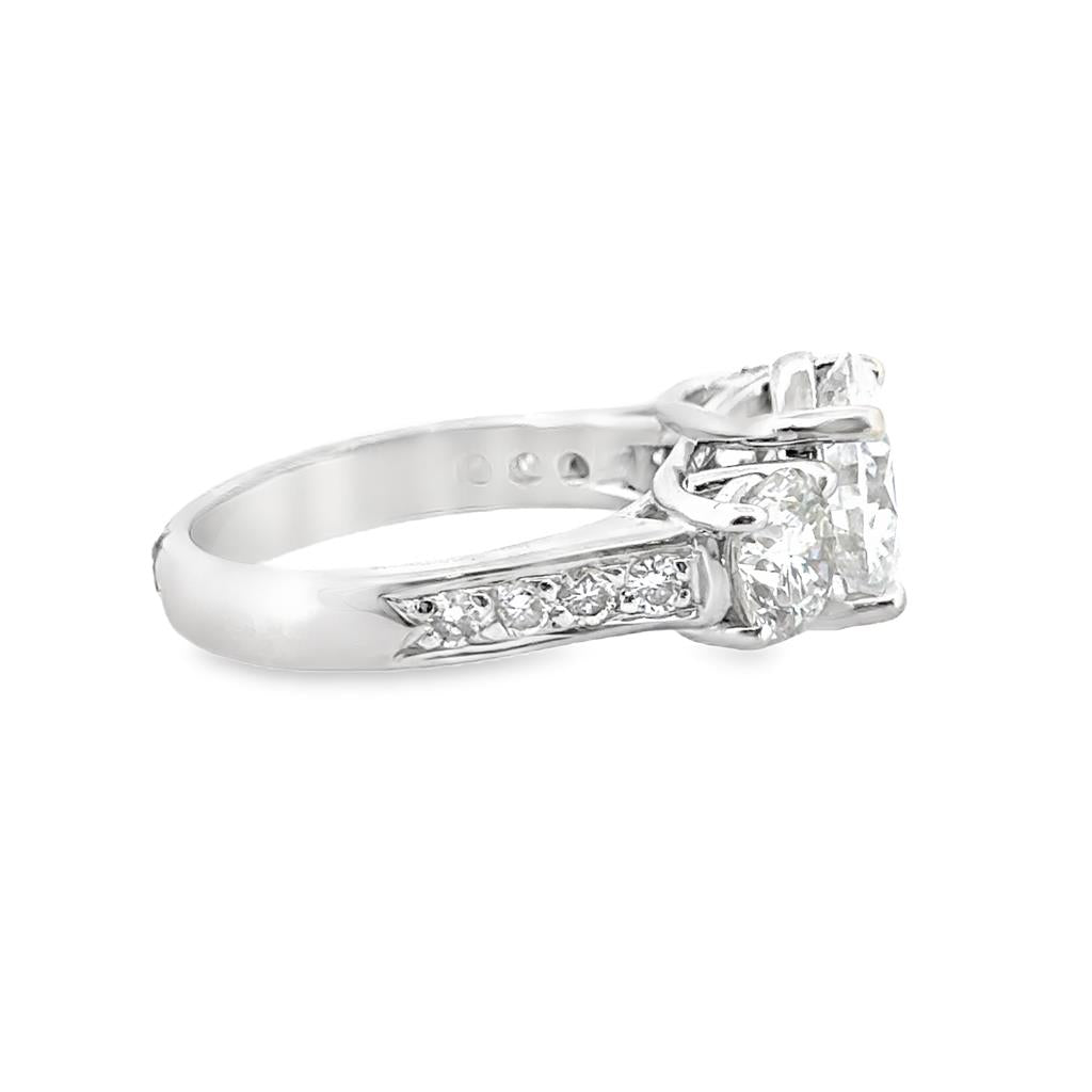 14K White Gold 2.61 CT Round Diamond Three-Stone Ring