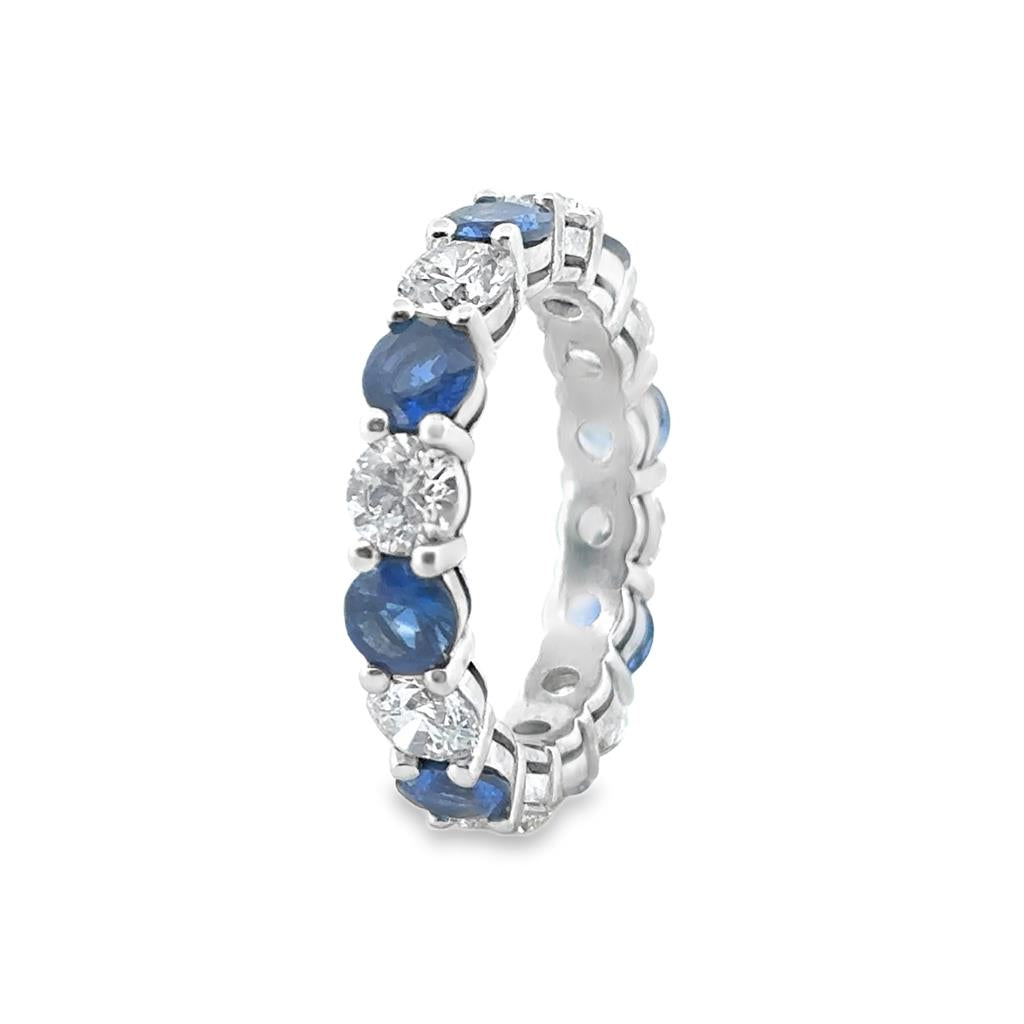 2.8 CTW Diamond and 3.00 CT Sapphire Band in 14K White Gold