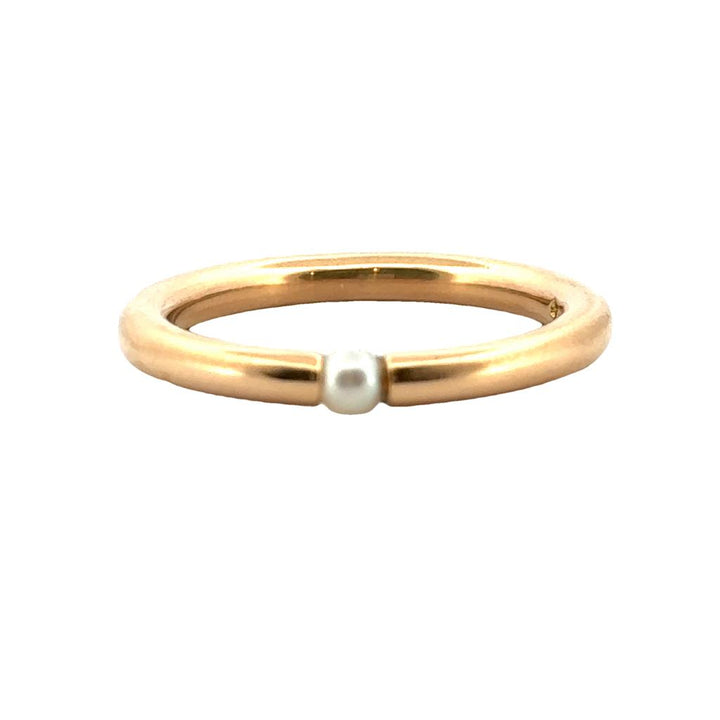 18K Yellow Gold Ring with Pearl Accent