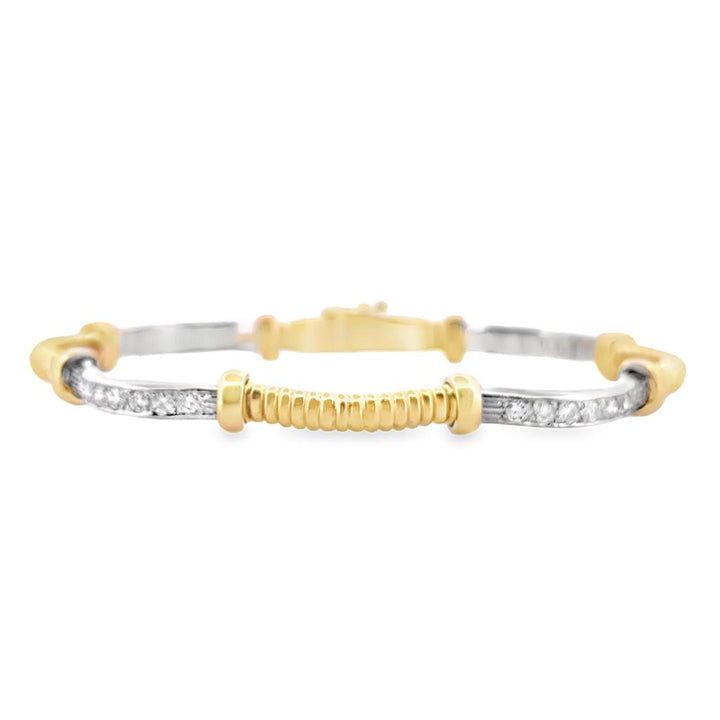 2.24 CTW Round Diamond Two-Tone Bracelet in 18K Gold, 7" Long