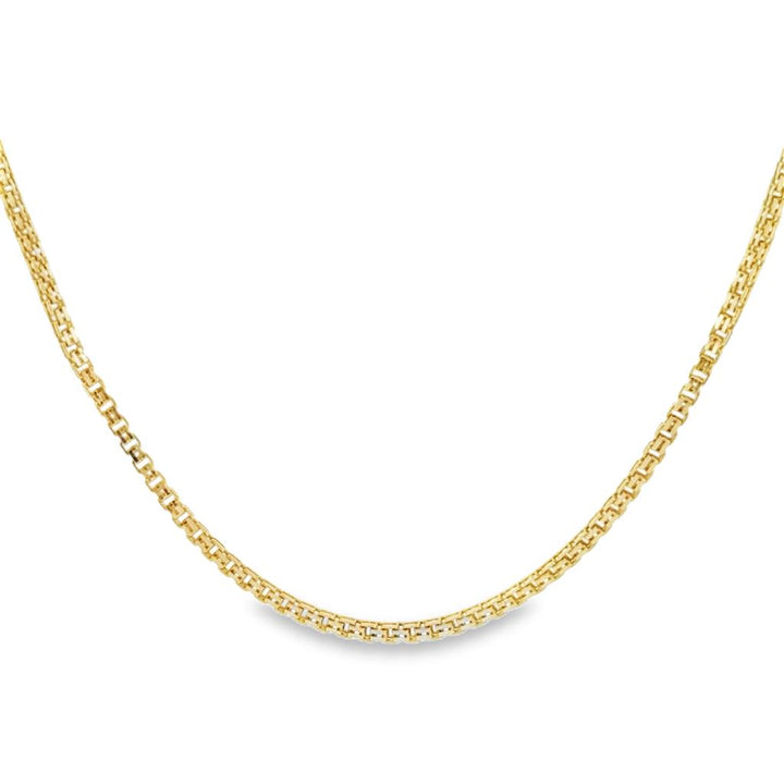 18K Yellow Gold Box Chain Necklace – 1.5mm Wide, 20" Long