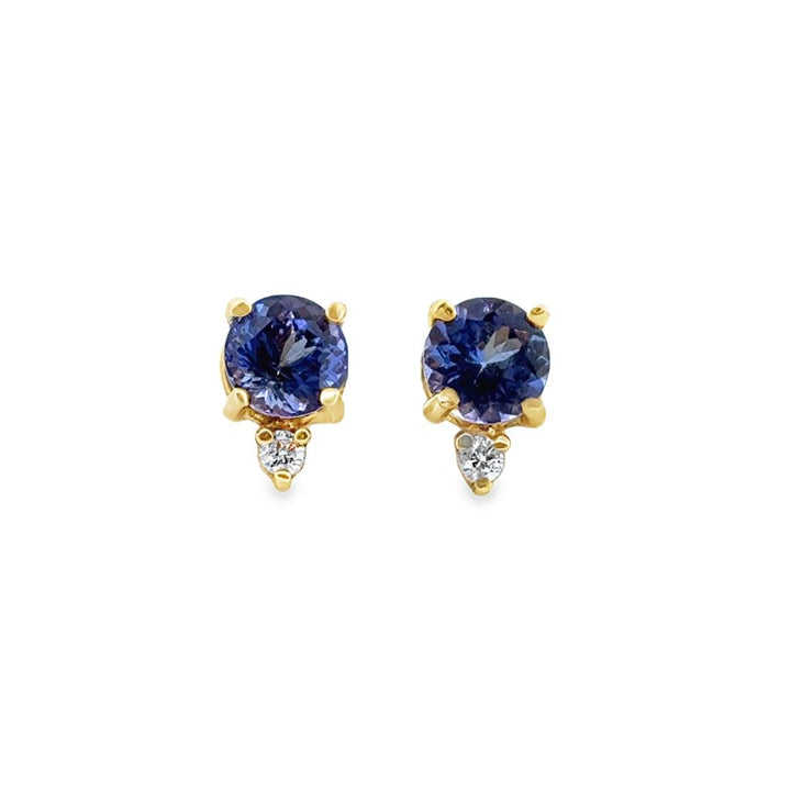 Diamond & Tanzanite 14K Yellow Gold Stud Earrings