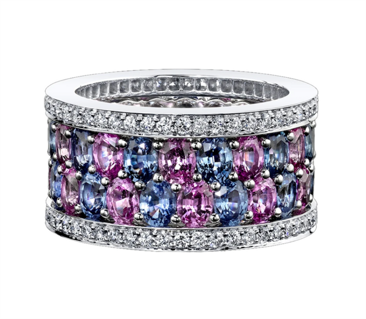 Robert Procop American Glamour 4.03 CTW Pink Sapphire and 3.98 CTW Light Blue Sapphire Platinum Eternity Ring