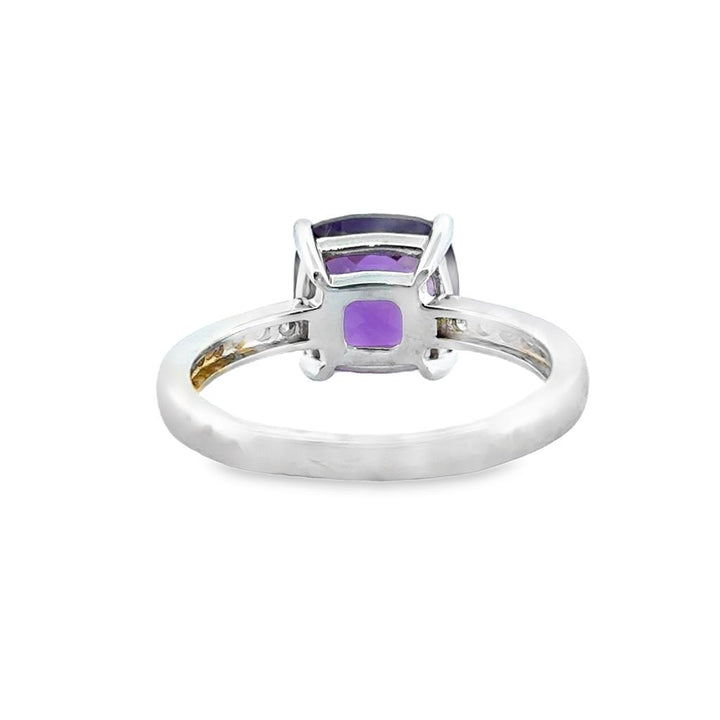 Cushion Cut Amethyst and 0.15 CTW Diamond Ring in 14K White Gold