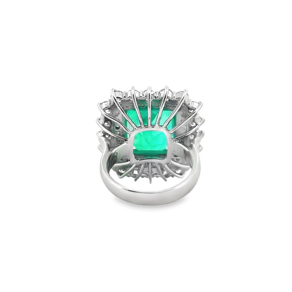 Emerald-Cut 9.80 CT Colombian Emerald and Diamond Double Halo Ring