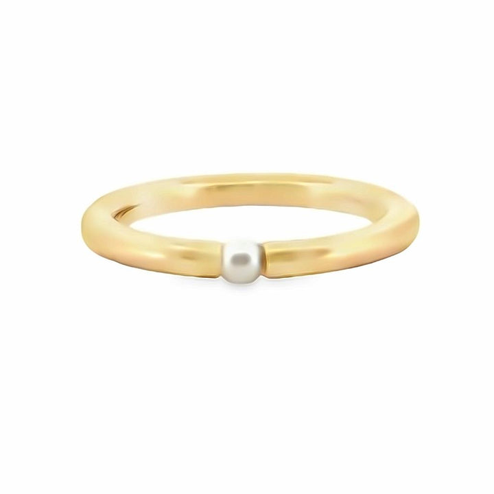 18K Yellow Gold Ring with Pearl Accent