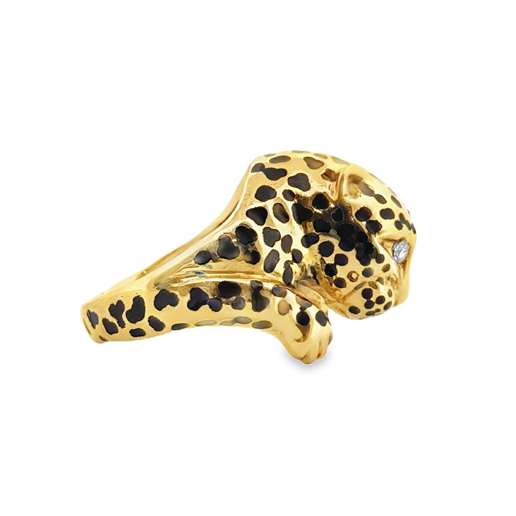 Sal Praschnik 0.10 CTW Round Diamond 18K Yellow Gold Enamel Cheetah Ring