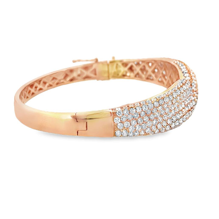 6.49 CTW Diamond Bangle Bracelet 18K Rose Gold – 11.5mm Wide, 6.5"