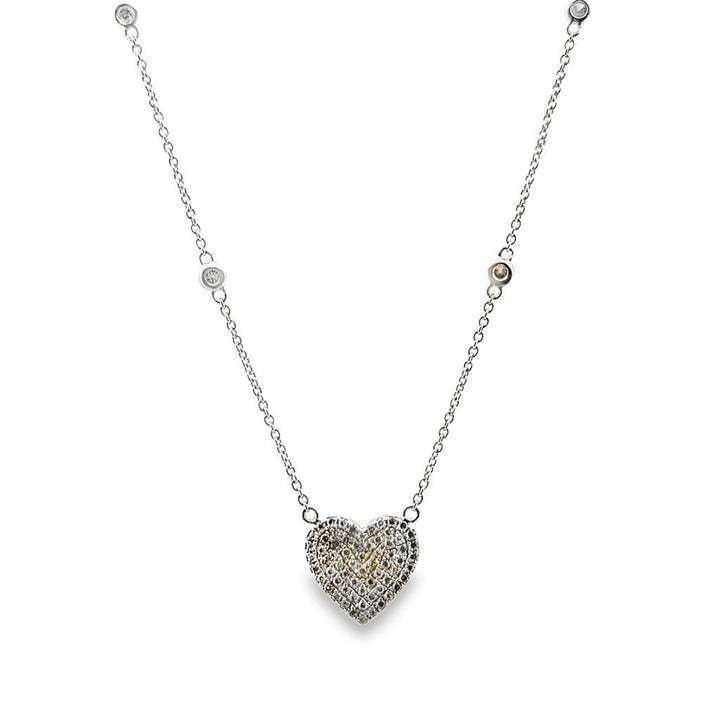 0.36 CTW Diamond Heart Station Chain Necklace, 14K White Gold