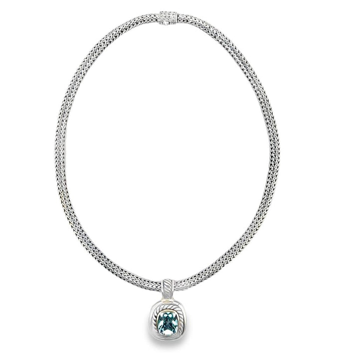 David Yurman Albion Blue Topaz Pendant Necklace – Sterling Silver & 14K Yellow Gold, 16" Chain