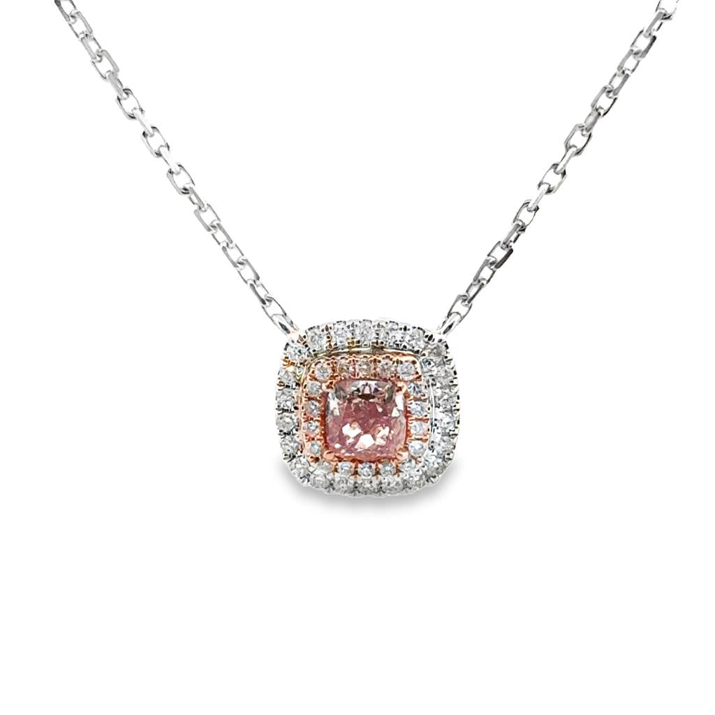 0.51CT Pink Cushion-Cut Diamond Necklace in 18K White and Yellow Gold