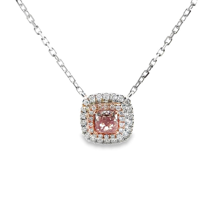 0.51CT Pink Cushion-Cut Diamond Necklace in 18K White and Yellow Gold