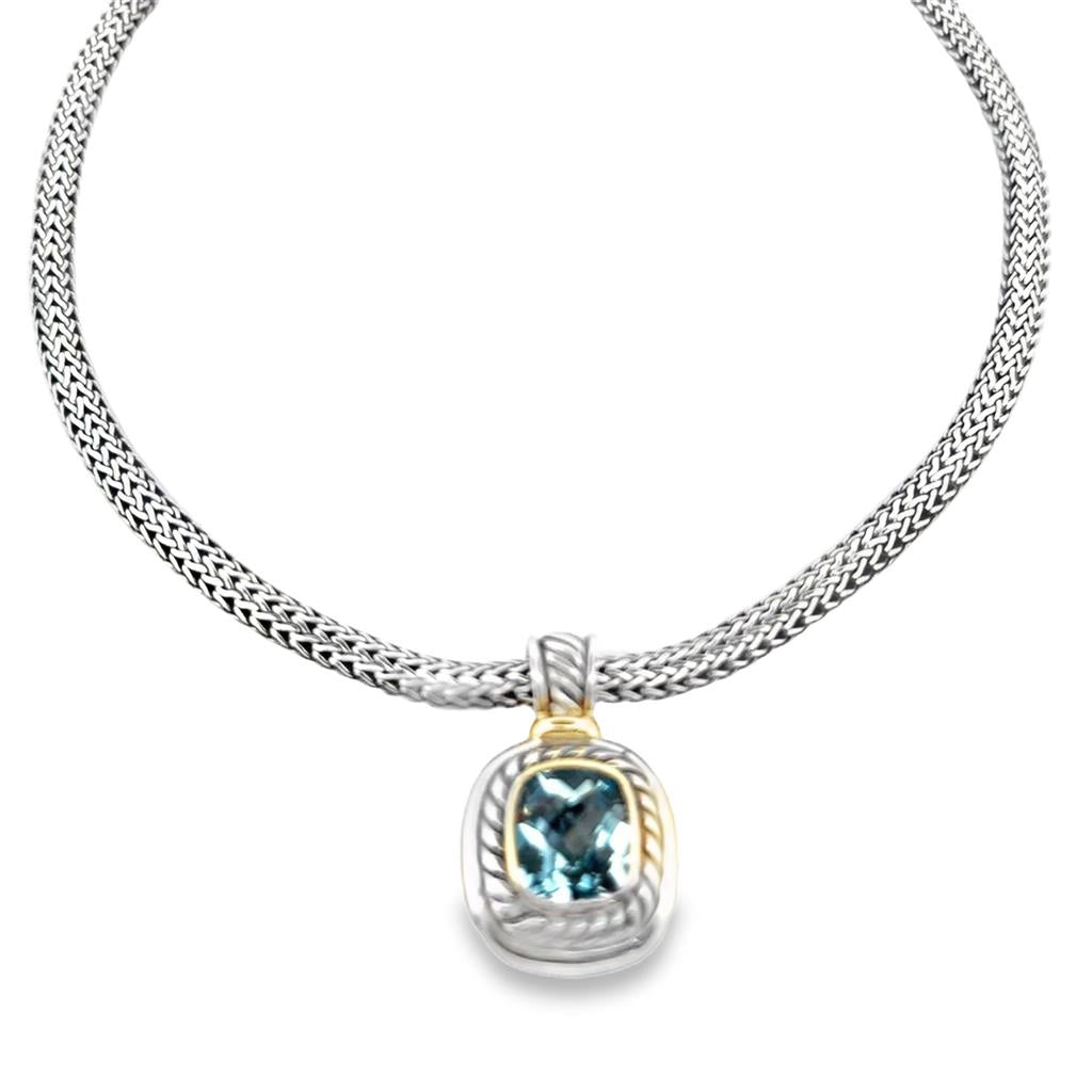 David Yurman Albion Blue Topaz Pendant Necklace – Sterling Silver & 14K Yellow Gold, 16" Chain