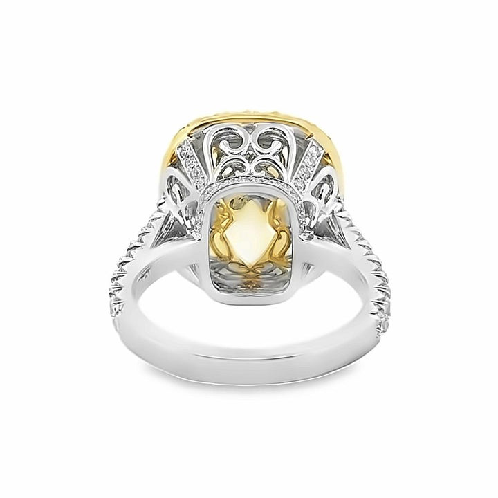 10.09 CT Fancy Yellow SI1 Cushion Cut Diamond Platinum and 18K Yellow Gold Ring