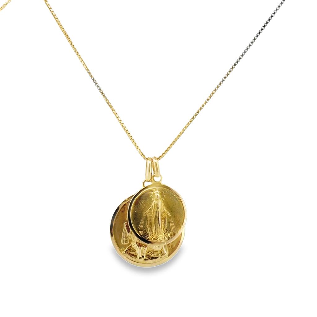 18K Yellow Gold Medallion Necklace with Virgin Mary