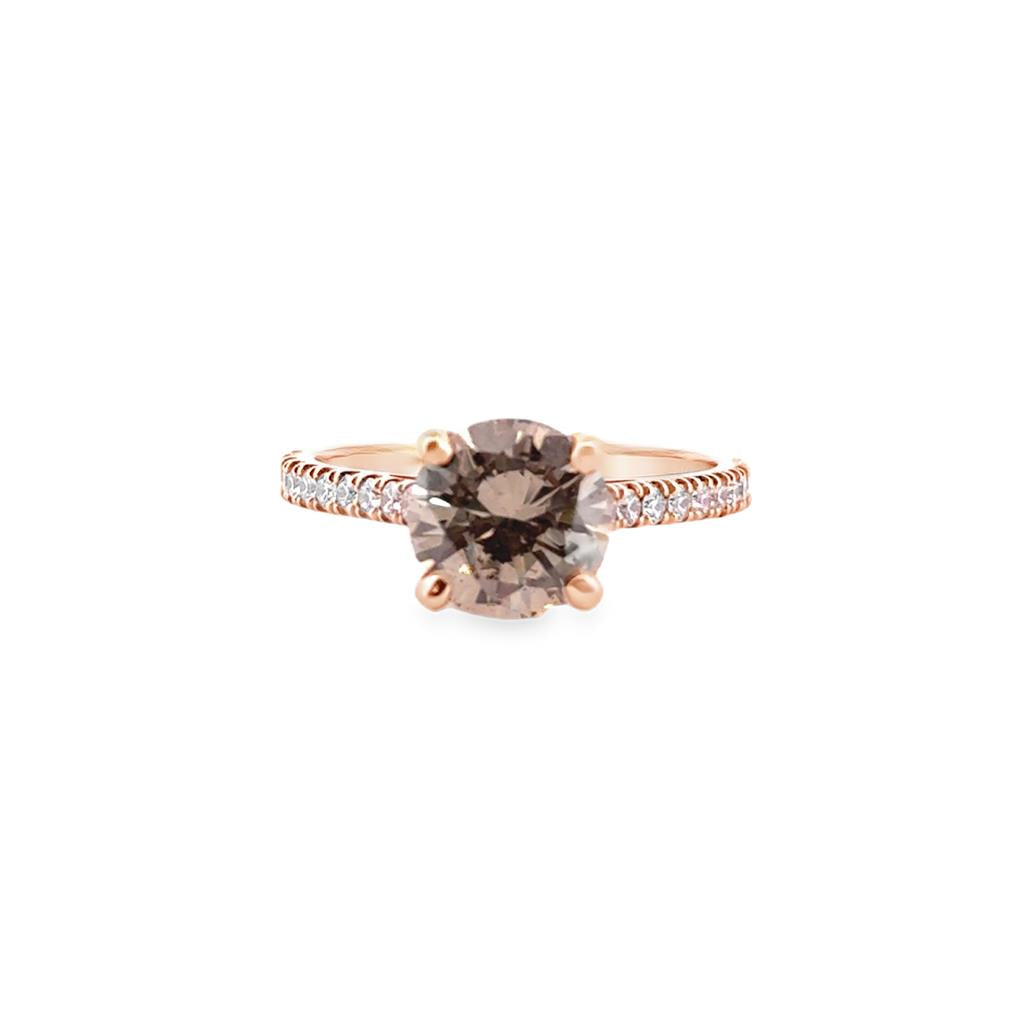 Classic Four Prong Semi-Mount Solitaire Diamond 18K Gold Micro Pave Engagement Ring