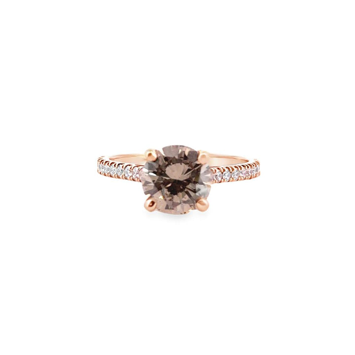 Classic Four Prong Semi-Mount Solitaire Diamond 18K Gold Micro Pave Engagement Ring