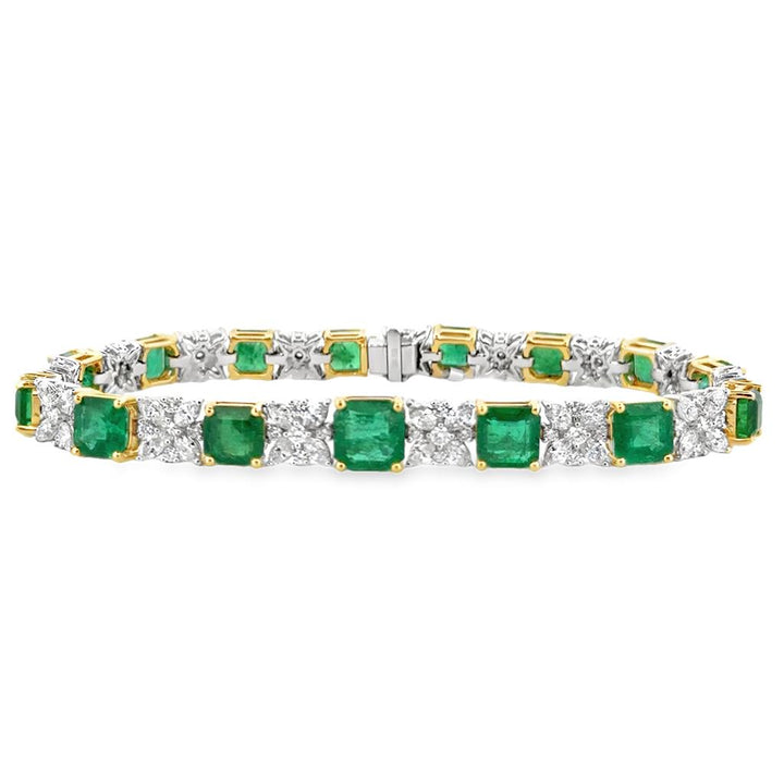 12.05CTW Emerald and Diamond Bracelet in 18K White Gold