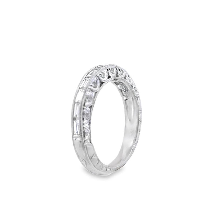 0.88 CTW Baguette and Round Diamond Wedding Band in 18K White Gold