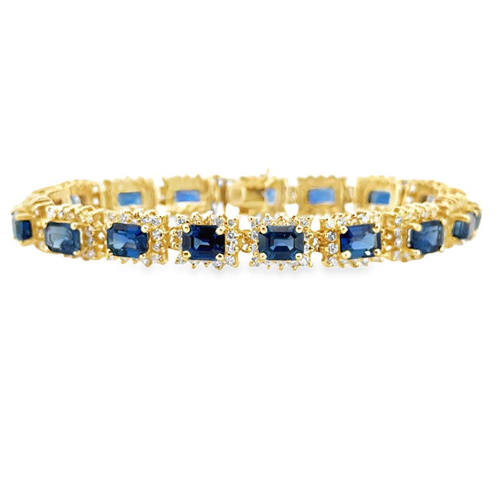 20.34 CTW Blue Sapphire and 4.76 CTW Diamond Bracelet in 18K Yellow Gold