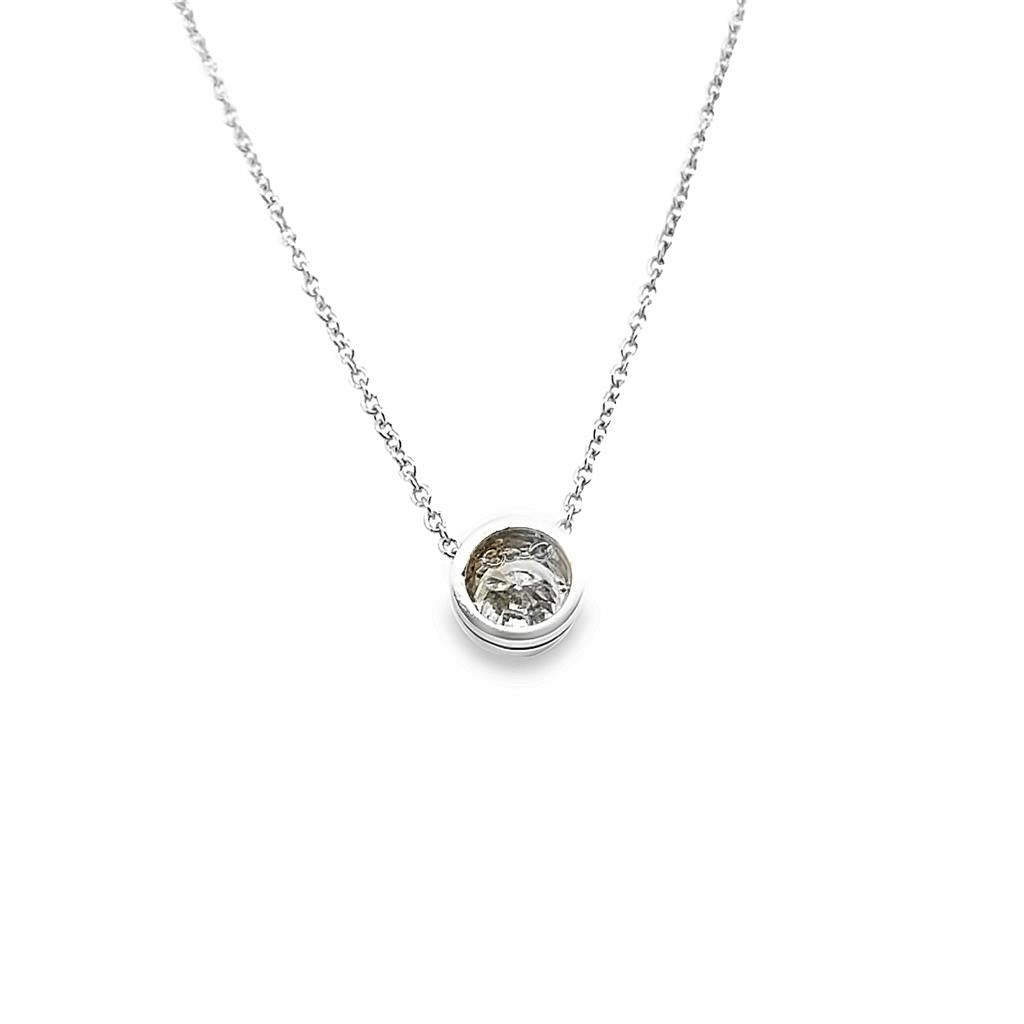 0.65 CTW Bezel Set Diamond Pendant Necklace in 14K White Gold