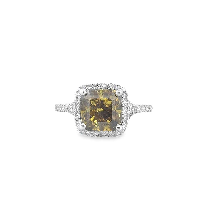 3.11 CT Natural Fancy Colored Diamond Ring with 0.90 CTW Accent Diamonds GIA