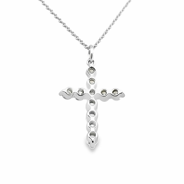 0.77 CTW Round Diamond 14K White Gold 25mm Cross Pendant Necklace