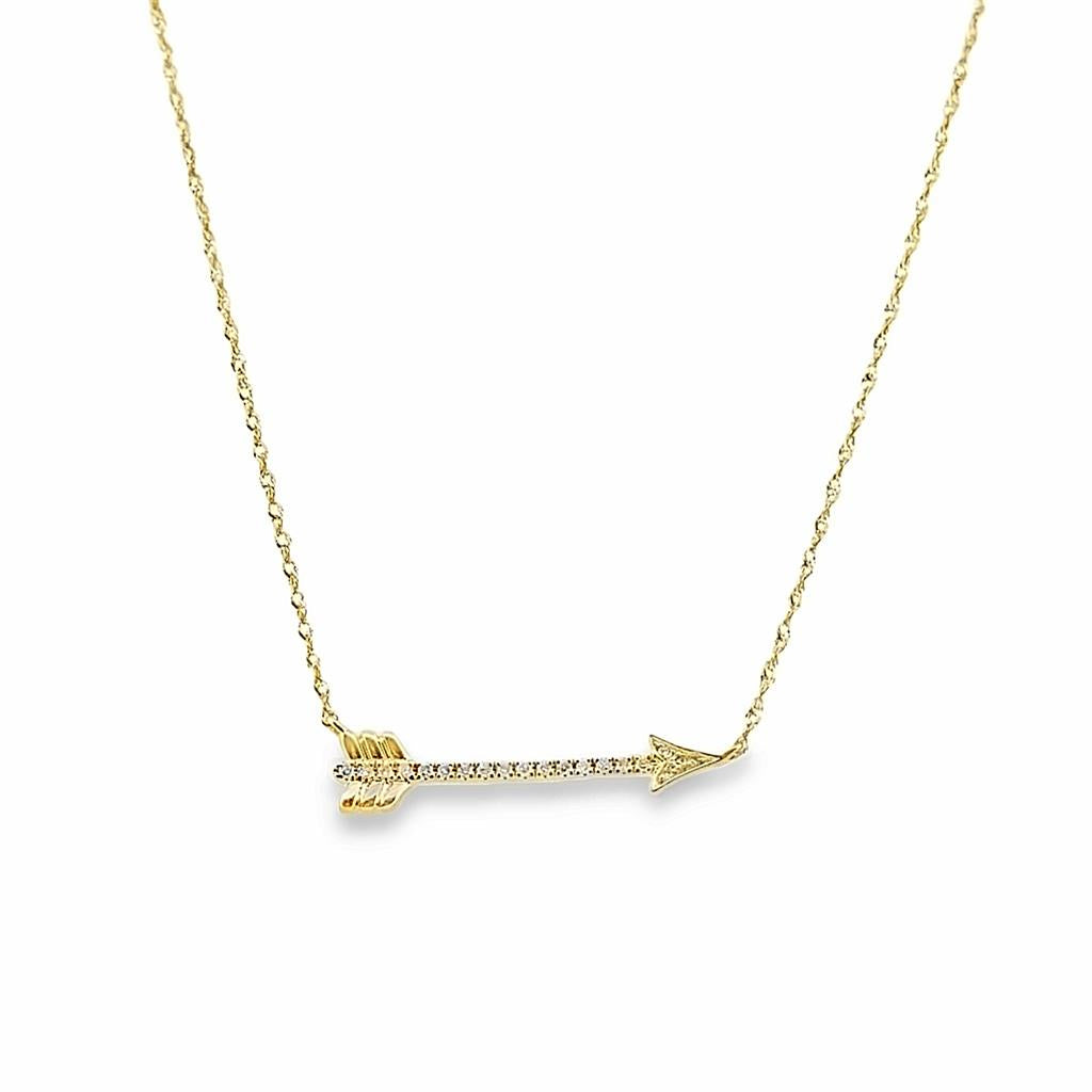 14K Yellow Gold Diamond Arrow Necklace with 0.09 CTW Diamonds