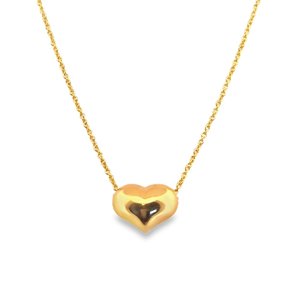 14K Yellow Gold Small Puff Heart Pendant Necklace, 7.5 x 10mm