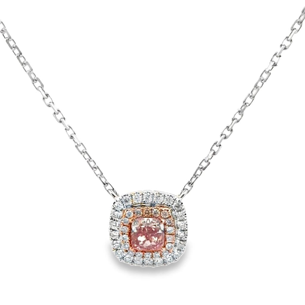 0.51CT Pink Cushion-Cut Diamond Necklace in 18K White and Yellow Gold