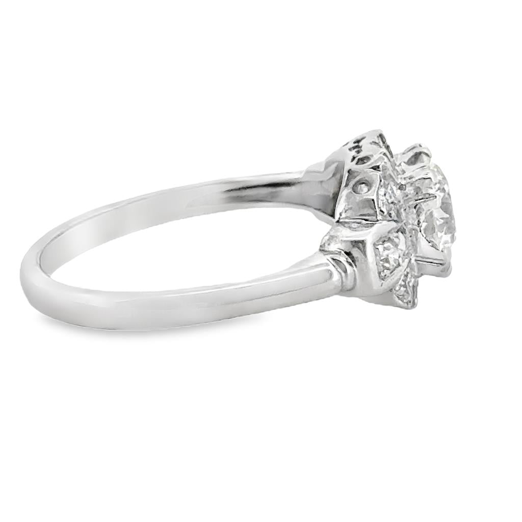 Art Deco 0.77 CT Old European Cut Diamond and 0.24 CTW Round Diamonds 18K White Gold Ring