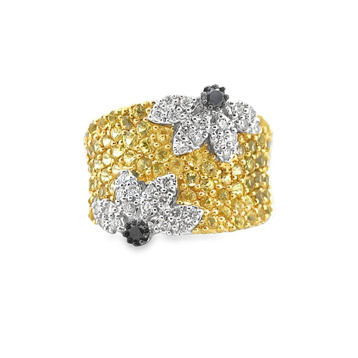 14K Yellow Gold Yellow Sapphire Floral Wide Ring – 0.32 CTW Diamonds