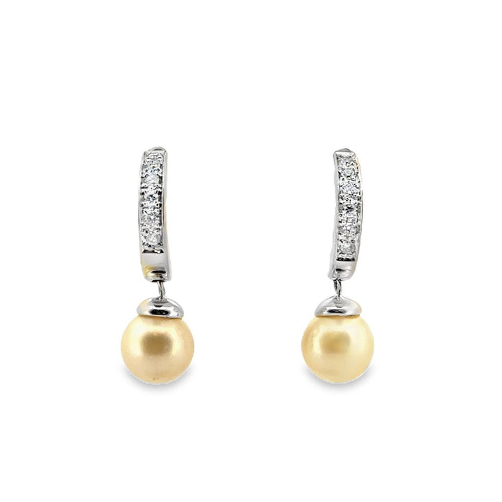 0.12 CTW Diamond and Pearl Drop Hoop Earrings