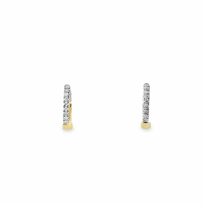 14K Yellow Gold Mini Hoop Earrings with 0.06 CTW Round Diamonds