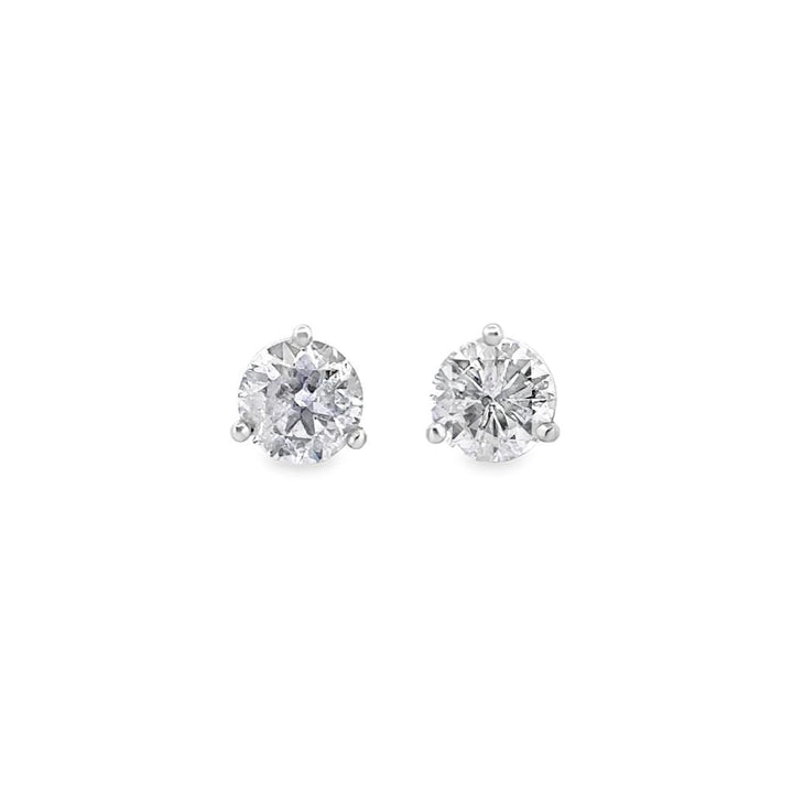 1.50 CTW Diamond Stud Earrings in 14K White Gold with 3-Prong Martini Set Mountings