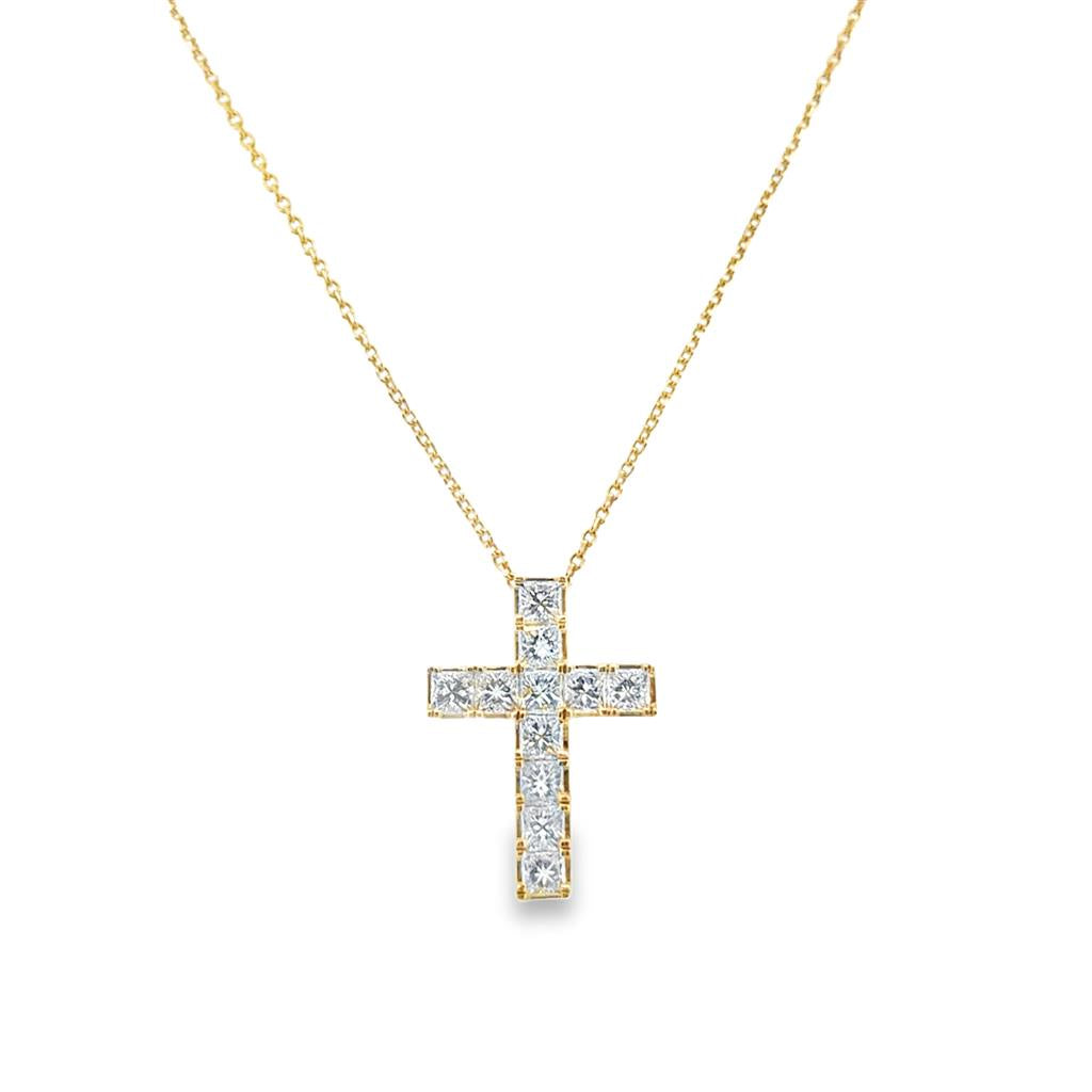 1.05 CTW Princess Diamond 18K Rose Gold Cross Pendant