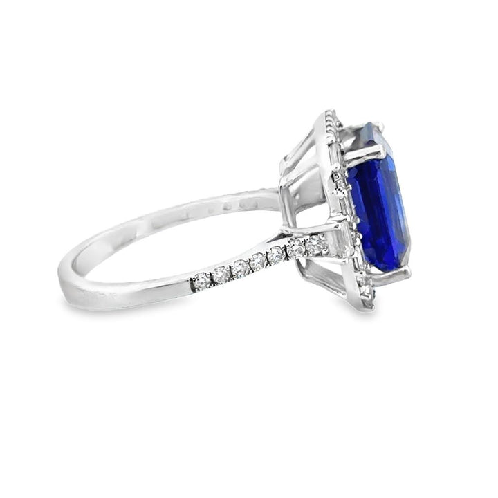 4.57 CT Violet Tanzanite Ring with Diamond Setting – 14K White Gold -GIA