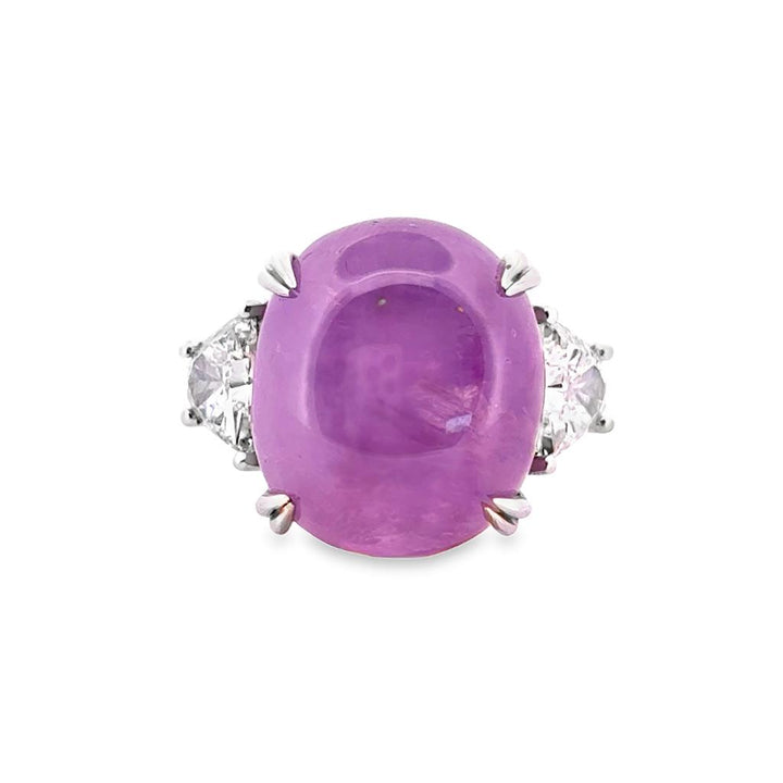 23.03 CT No Heat Purple/Pink Star Sapphire Oval Cabochon Ring with 0.83 CTW Trapezoid Diamonds in Platinum