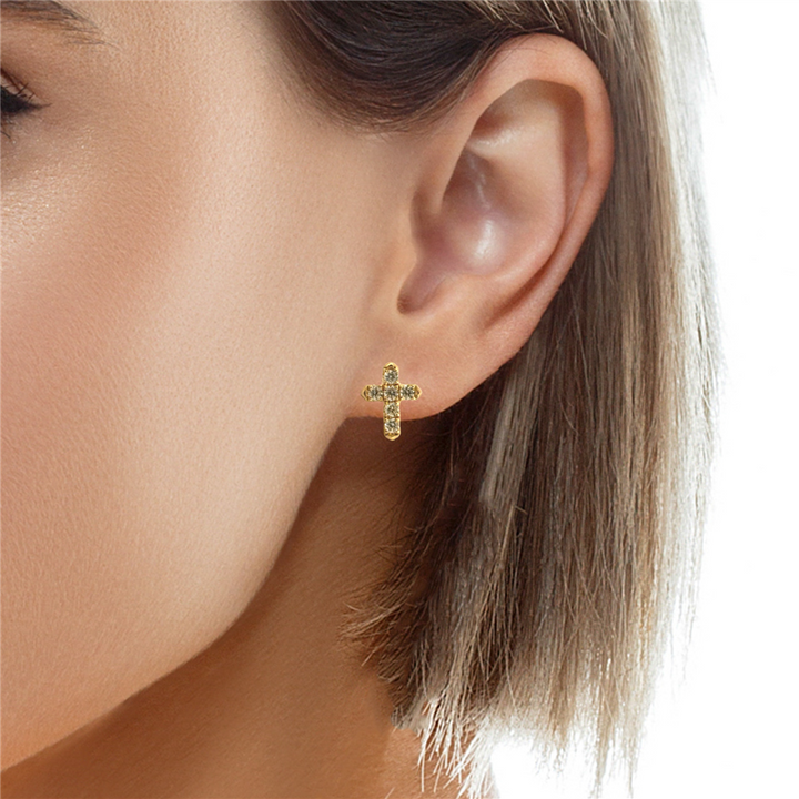 0.26 CTW Diamond Cross Earrings, 14K Yellow Gold